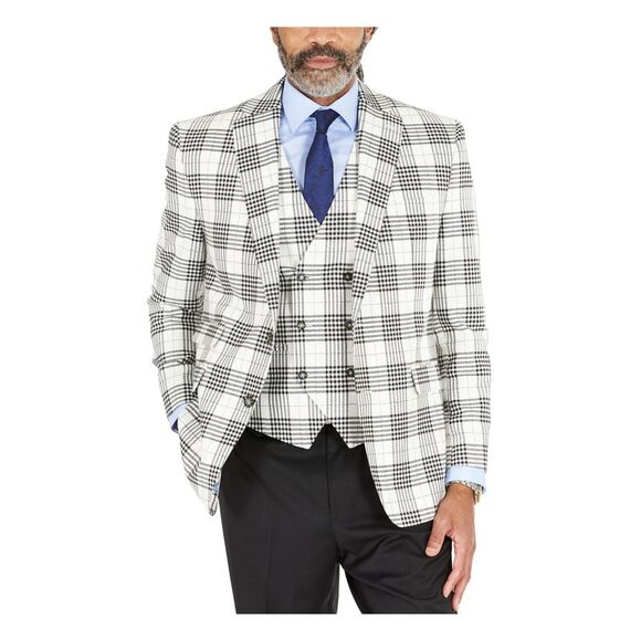 TAYION BY MONTEE HOLL Mens White Plaid Stretch Suit Separate Blazer 36R - Picture 1 of 4